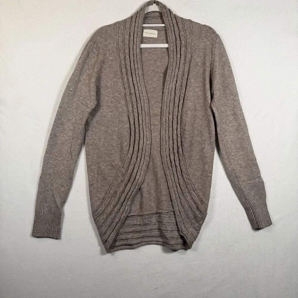 Dreamers Women’s XXL Light Brown Tan Open Front Knit Cardigan Cable Trim